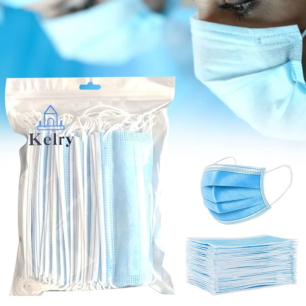 

Fast Delivery 50pcs/Box Disposable Masks With Breathable Blue Masks Bandage дноѬазовая маска Cubrebocas masque Fast Shipping